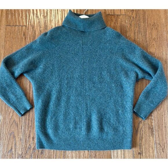 Nicole Miller 100% cashmere teal green turtleneck sweater XL - Picture 2 of 8